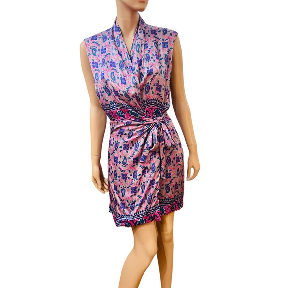 NWT Zara Paisley Printed Wrap Mini Dress Lapel Collar Sz L 100% Viscose - Picture 9 of 16